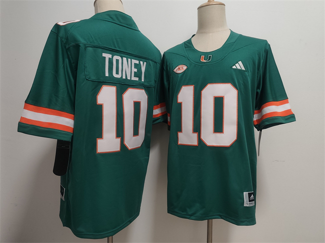 Men's Miami Hurricanes #10 Malachi Toney Aqua Stitched Football Jersey